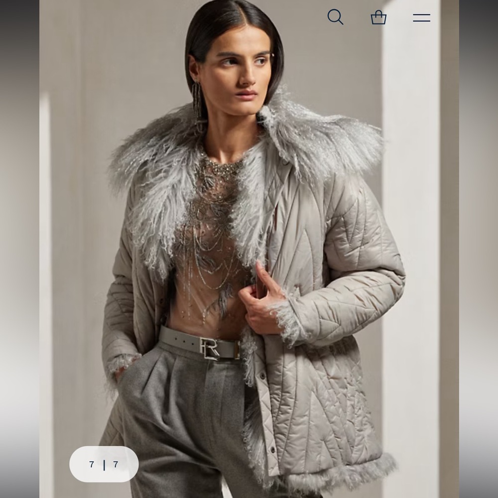 Ralph Lauren Fall Grey Reversible Lamb Fur Coat - size 8 - Picture 5 of 10